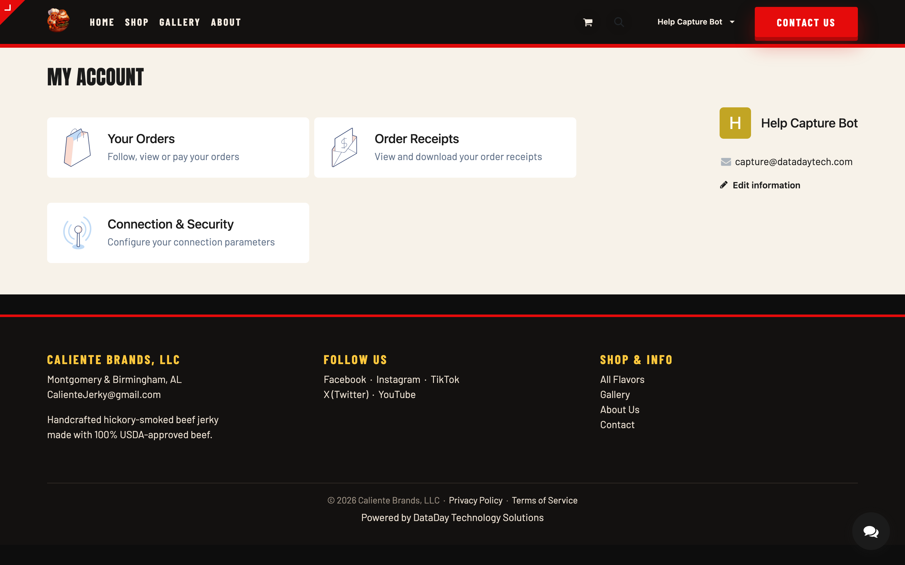 The My Account home page showing cards for Your Orders, Order Receipts, and Addresses