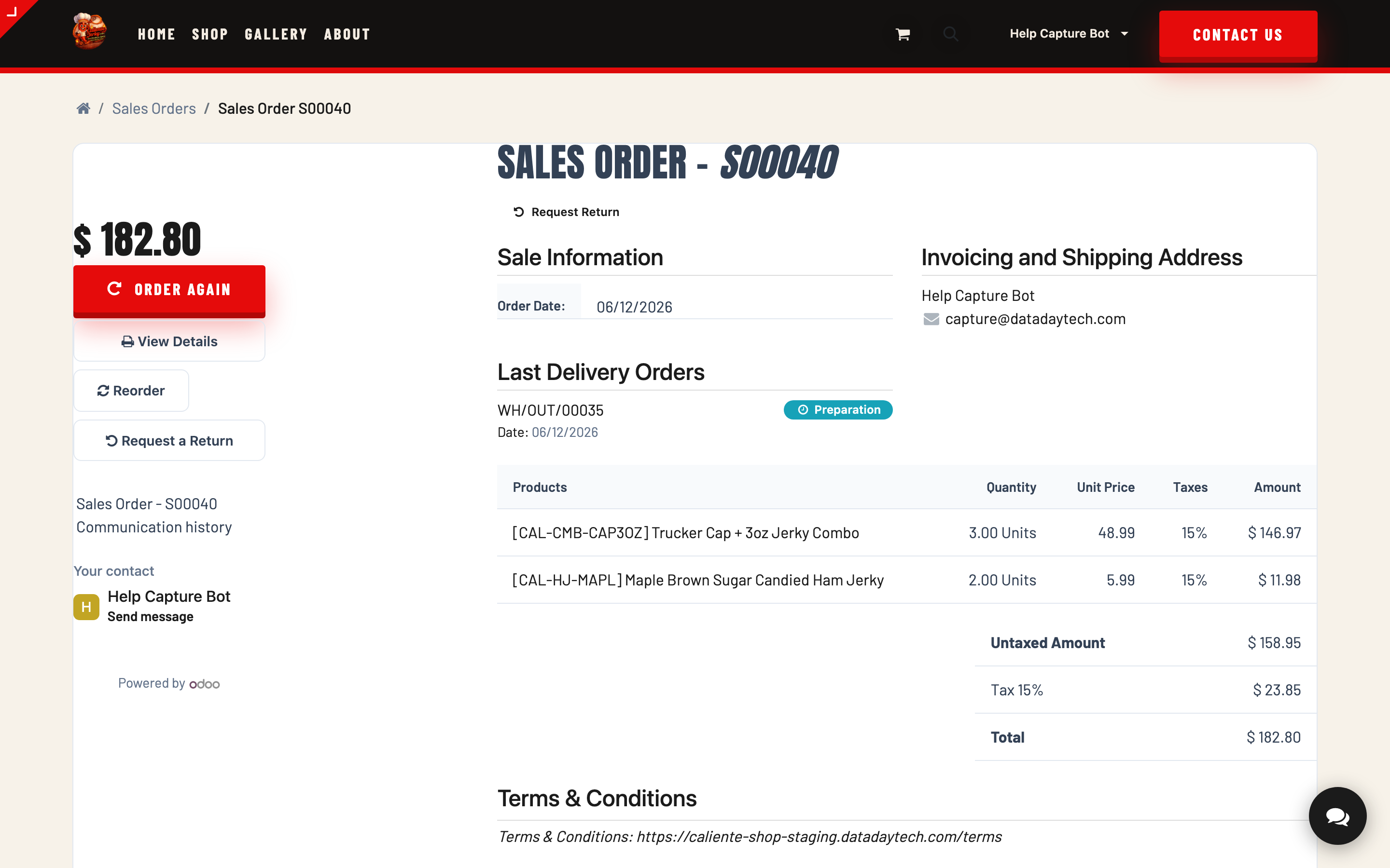 An order page in My Account showing the order status and shipment details